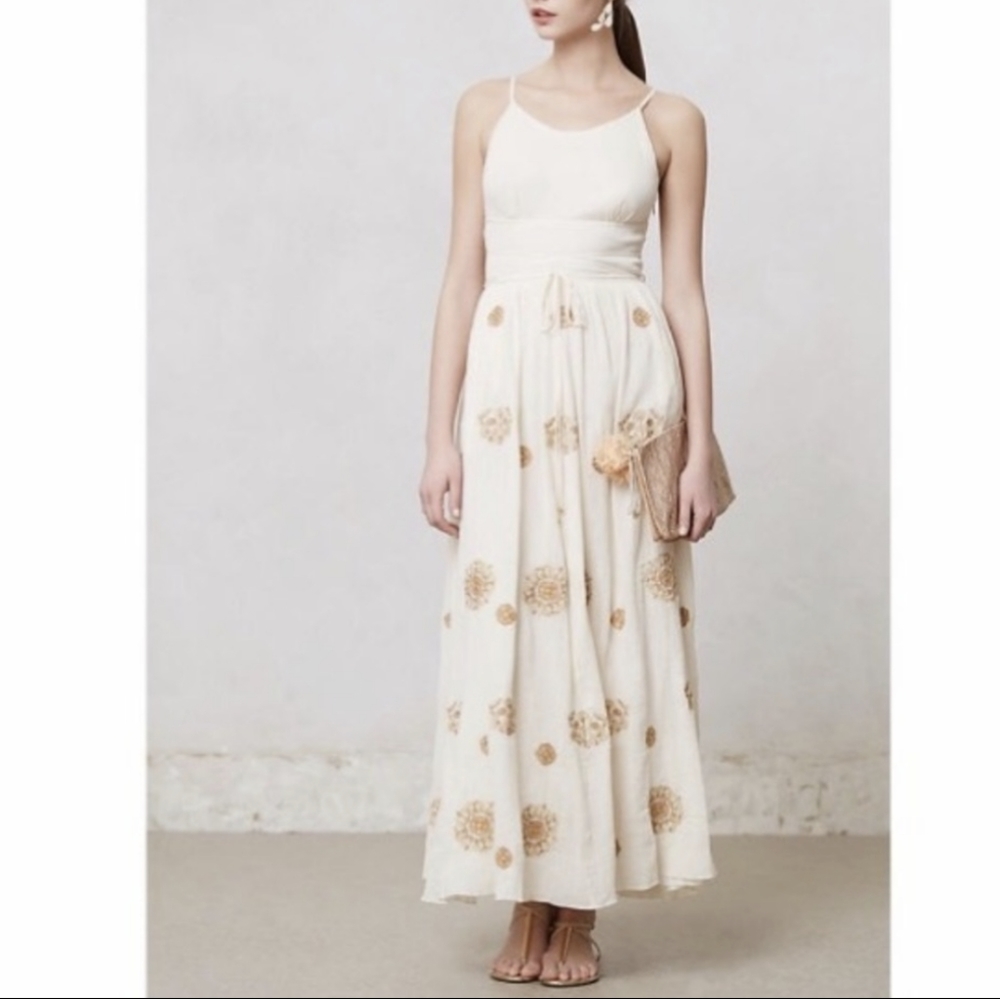 Anthropologie Floreat Gold Medallion Maxi